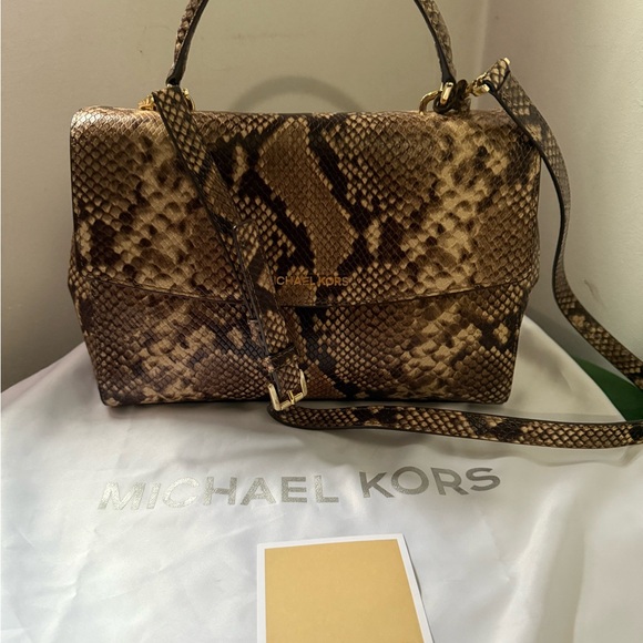 Michael Kors Tan Snake Print Satchel - Picture 11 of 11